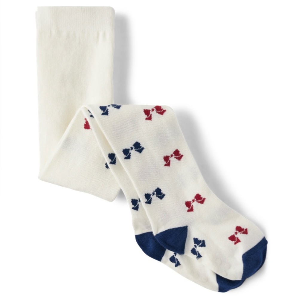 New Gymboree Girls 6-8 Bow Tights White Red Blue Parisian Chic